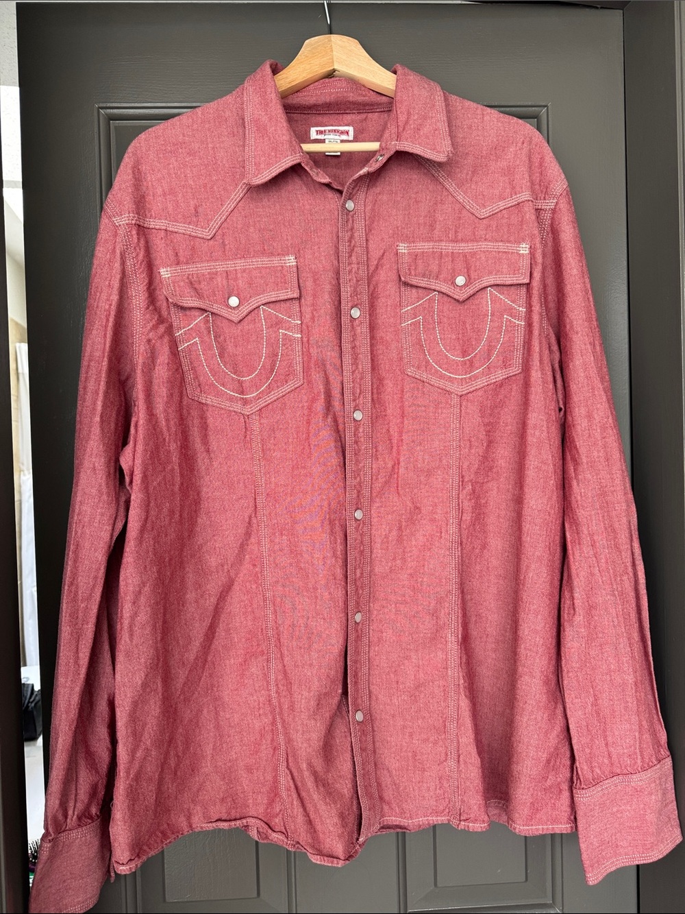 True Religion Men's Dusty Red Western Snap Shirt
